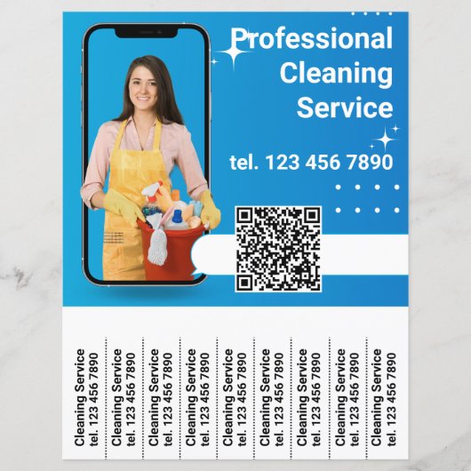 QR-code schoonmaakservice Flyer afscheurstroken (Voorkant)