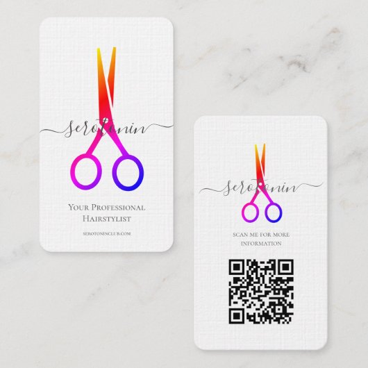 QR Code Scissor Haarstylist Visitekaartje (Voorkant / Achterkant)