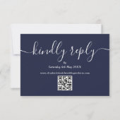 QR-code Script Vriendelijk Antwoord Marineblauwe T (Voorkant)