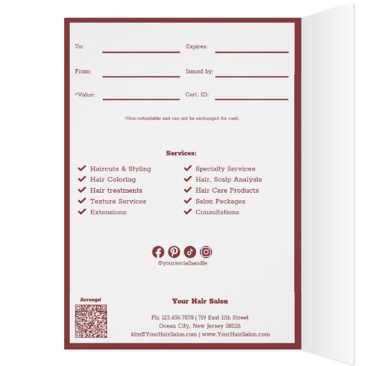 QR Code Services Heureux certificat cadeau d'anniv (Intérieur (Gauche))