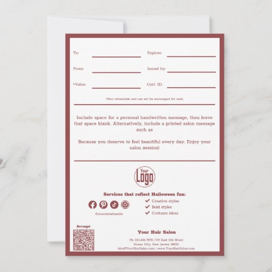 QR Code Services Opmerking oktober Cadeaubon (Achterkant)