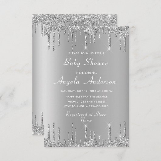 QR Code Silver Baby Boy Shower Invitation Exemple (Devant / Derrière)