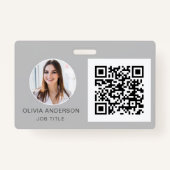 QR-code Silver Grey Photo Visitekaartje Badge (Voorkant)