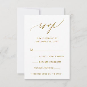 QR Code Simple Modern Calligraphy Gold Wedding RSVP Kaartje