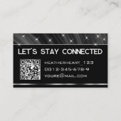 QR Code Sjabloon Luxe Black Silver Glitter Stars Visitekaartje (Achterkant)