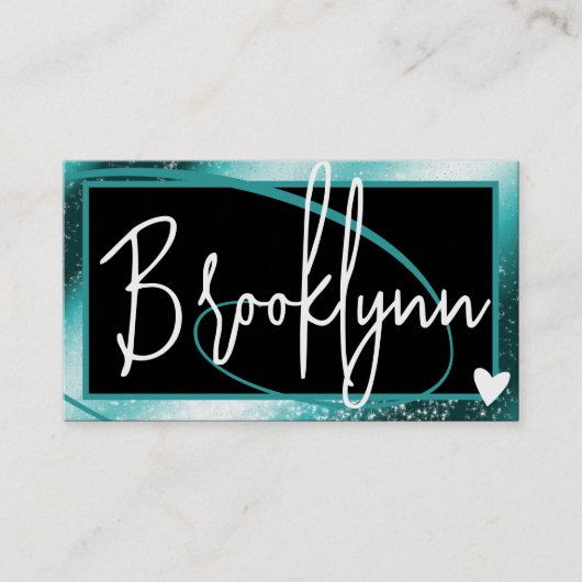 QR Code Sjabloon Stijlvolle Blauwgroen Aqua Lijst  Visitekaartje (Voorkant)