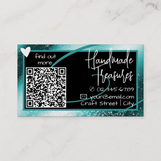 QR Code Sjabloon Stijlvolle Blauwgroen Aqua Lijst  Visitekaartje (Achterkant)