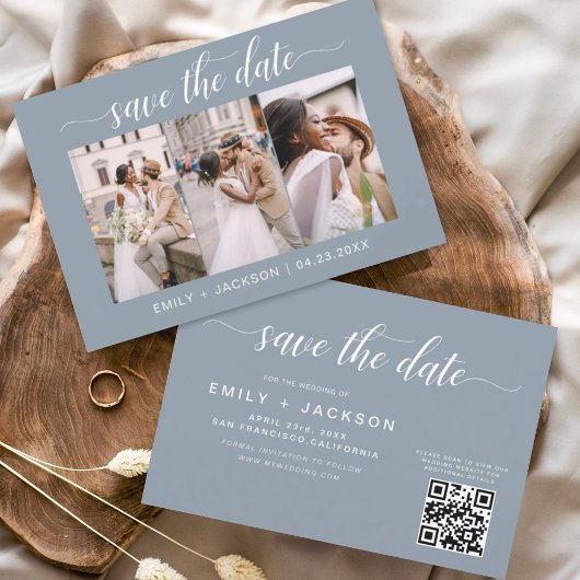 QR Code - Sla de datum Dusty Blue 3 Foto Save The Date
