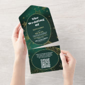 QR Code Smaragdgroen Goud Hemels Huwelijk All In One Uitnodiging (Afscheurbaar)