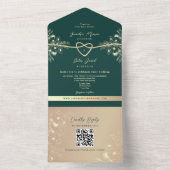 QR Code Smaragdgroene Gouden Bruiloft All In One Uitnodiging (Binnen)