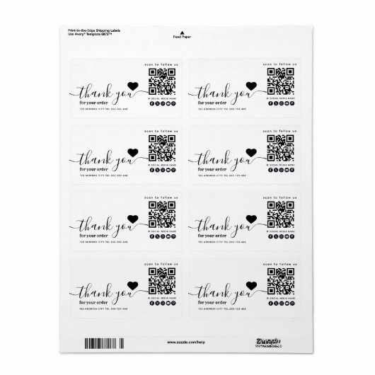 QR code social media dank u bedrijf Etiket (Full Sheet)
