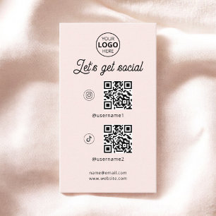 QR Code Social Media Logo Blush Pink Carte de visi