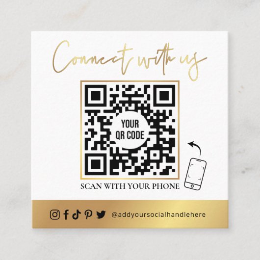 QR Code Social Media White en Gold Visitekaartje (Voorkant)