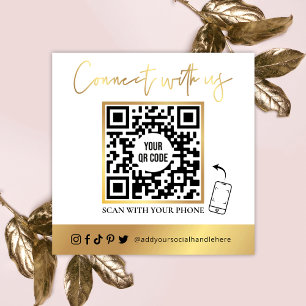 QR Code Social Media White en Gold Visitekaartje