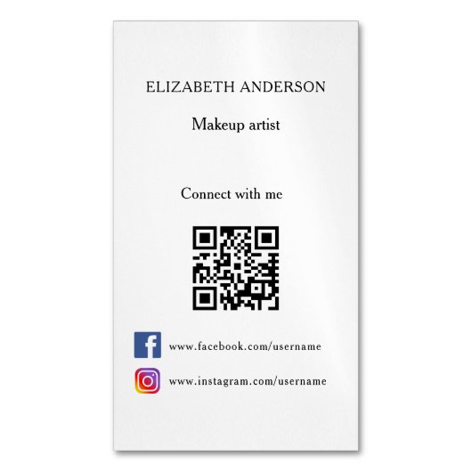Qr code social media wit zwart magnetisch visitekaartje (Voorkant Verticaal)