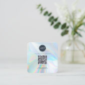 QR Code Sociale media Website Holographic Modern Vierkante Visitekaartje (Staand voorkant)