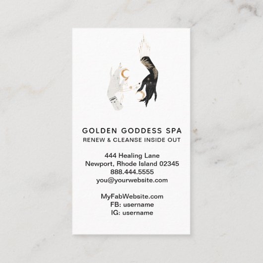 *~* QR Code Stars Moon Mystic Hands Gold Spa Visitekaartje (Achterkant)