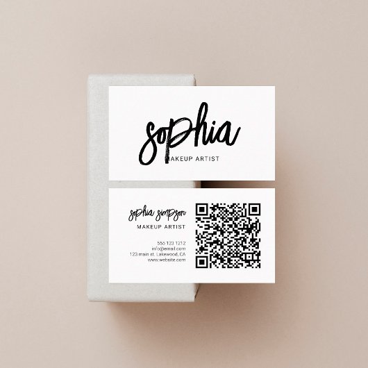 QR Code Stijlvol Script Girly Minimaal Wit Visitekaartje