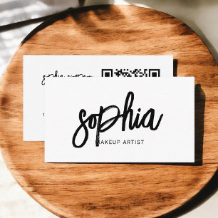 QR Code Stijlvol Script Girly Minimaal Wit Visitekaartje