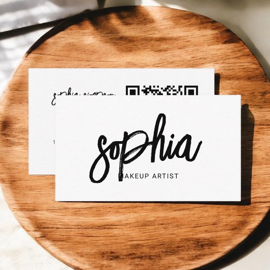 QR Code Stijlvol Script Girly Minimaal Wit Visitekaartje