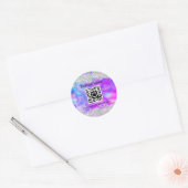 QR Code Stijlvolle Holografische Glitter Paarse Un Ronde Sticker (Envelop)