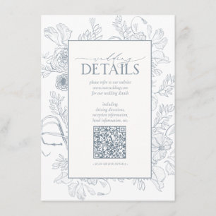 QR-code Stusty Blue Floral Wedding Details Informatiekaartje