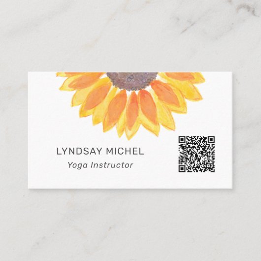 QR-code Sunflower Yoga Instructor Visitekaartje (Voorkant)