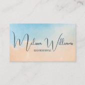 QR-code | Terracotta blauwe Waterverf achtergrond Visitekaartje (Voorkant)