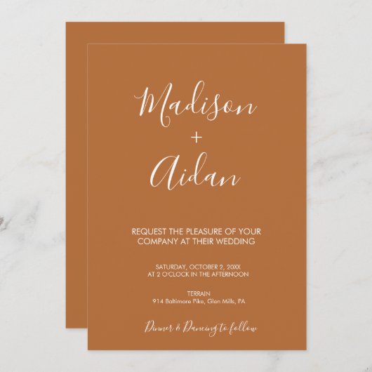 QR Code Terracotta Calligraphy Wedding Invitation Kaart (Voorkant / Achterkant)