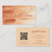 QR Code Terracotta Cream Waterverf Achtergrond Visitekaartje (Voorkant / Achterkant)