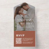 QR-code | Terracotta Simple Overlay Photo Wedding All In One Uitnodiging (Binnen)