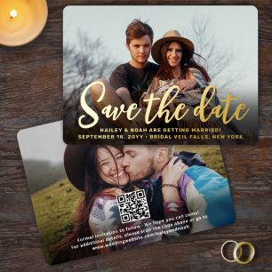 QR Code Trendy Script Trouwkaart Save the Date Fot Folie Uitnodiging