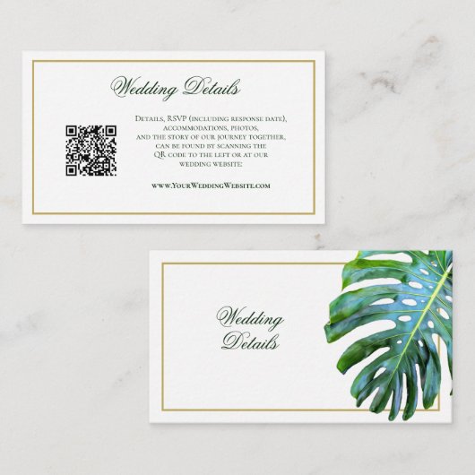 QR Code Tropical Greenery Monstera Wedding Details Informatiekaartje (Voorkant / Achterkant)
