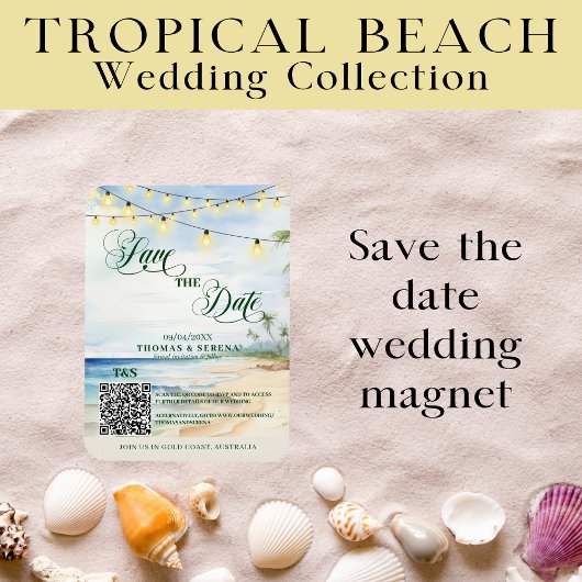 QR-code Tropisch Strand Save The Date Bestemming Magneet