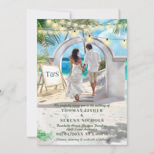 QR Code Tropische Strand Bruiloft Bestemming Kaart (Voorkant)