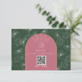 QR-code Trouw RSVP Roze Groene Tropische Palm (Staand voorkant)