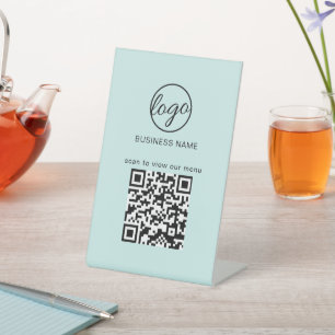 QR Code Turquoise van het menu Bedrijfs Logo Resta Reclamebord Met Voetstuk