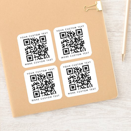 QR-code twee regels tekst boven en onder vierkant Sticker (Notitieboek)