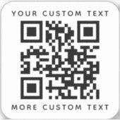 QR-code twee regels tekst boven en onder vierkant Sticker (Voorkant)
