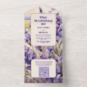 QR Code Unieke bloemenlavendel bruiloft All In One Uitnodiging (Binnen)