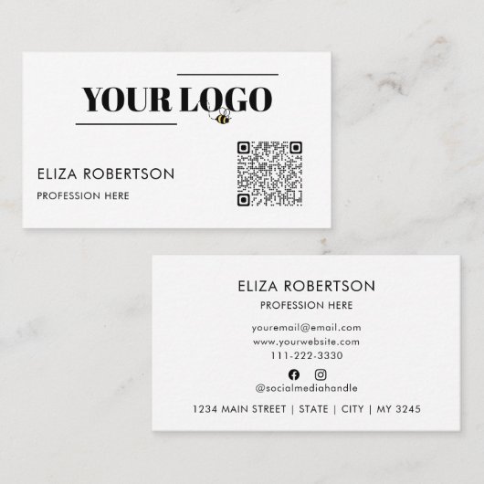 QR-code Uw zakelijke Logo Aangepast wit Visitekaartje (Voorkant / Achterkant)