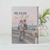 QR Code Vellum Overlay Modern Script 2 Foto Save The Date (Staand voorkant)