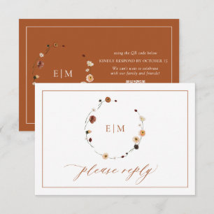 QR Code verbrand Sinaasappel bloemkolen monogram R RSVP Kaartje