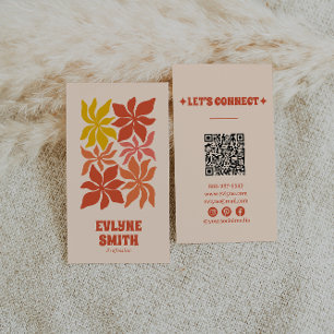 QR Code Verbrand Sinaasappel Groovy Floral Terraco Visitekaartje