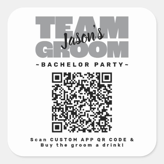 QR Code Verlovingsfeest Koop drank Team Bruidegom Vierkante Sticker (Voorkant)
