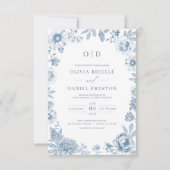 QR Code Victoriaans Frans Dusty Blue Wedding Kaart (Voorkant)