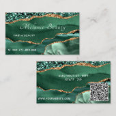 QR Code Visitekaartje Agate Green Gold Glitter (Voorkant / Achterkant)