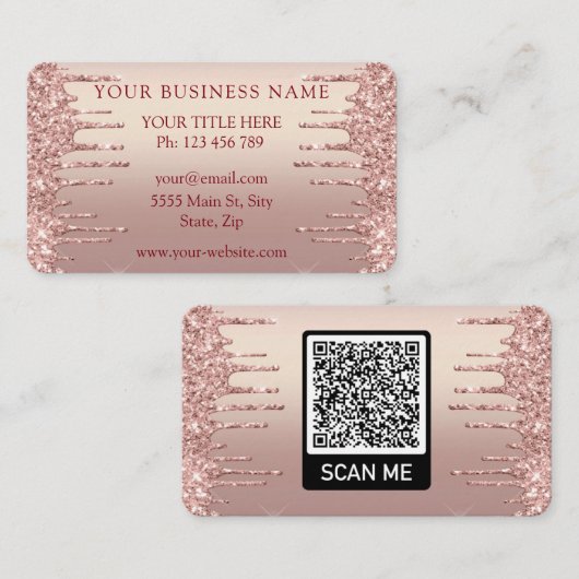 QR-code Visitekaartje met Roos Gold Blush Glitter (Voorkant / Achterkant)