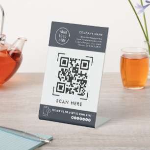QR-code Volg ons   Zakelijke Logo Reclamebord Met Voetstuk