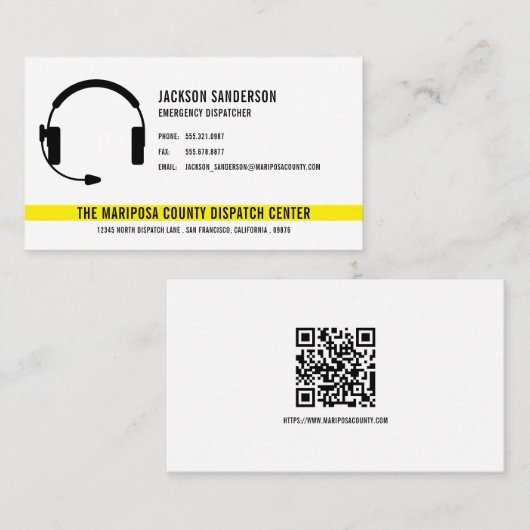 QR-code voor aangepaste Dispatcher Emergency Servi Visitekaartje (Voorkant / Achterkant)